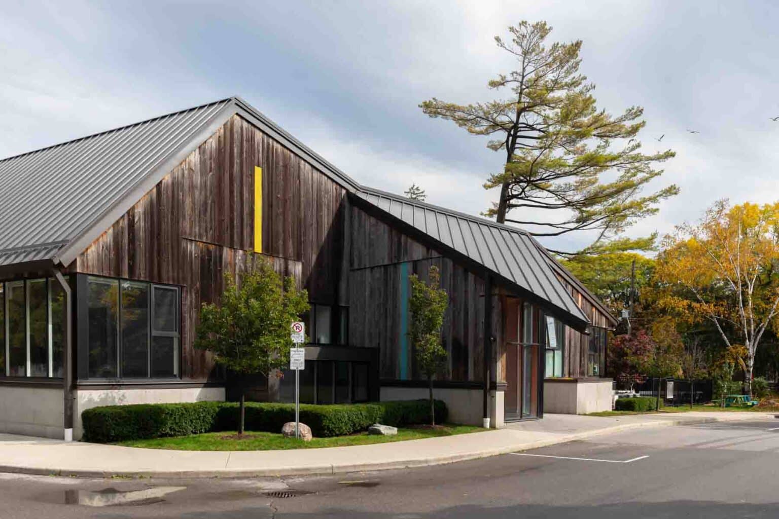 A beautiful shot of the West entrance of the school.