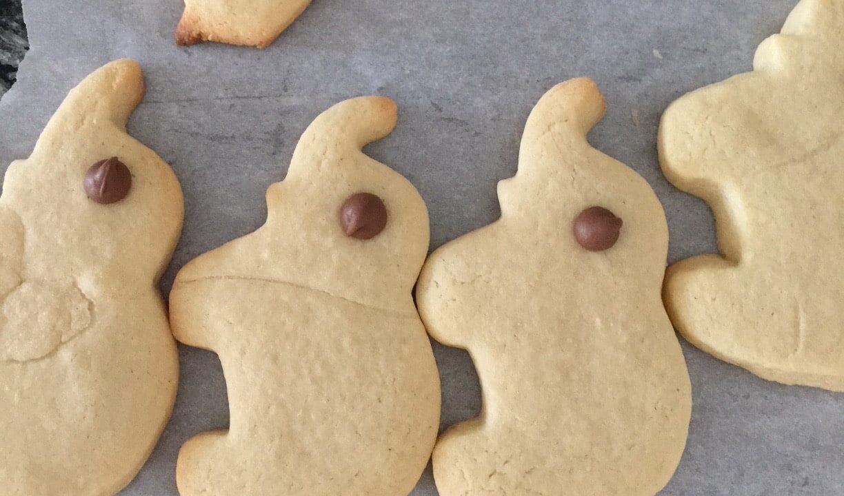 Baked cookies in the shape of elephants.